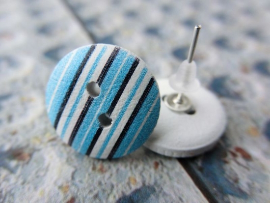 Preview: Holz Knopf Ohrstecker Streifen Stripes